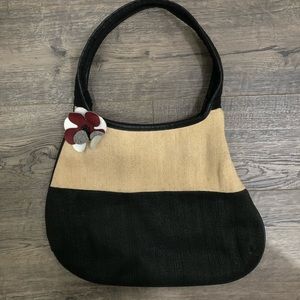 Vintage Y2K Black and and Tan Purse 2000 90s fashion Flower Appliqué